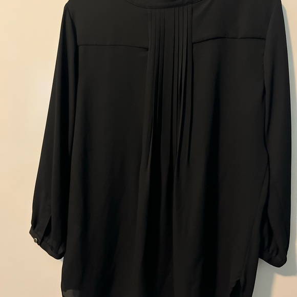 JM Collection Black Collarless Long Sleeve Silver Button Hidden Placket Blouse - Picture 6 of 15